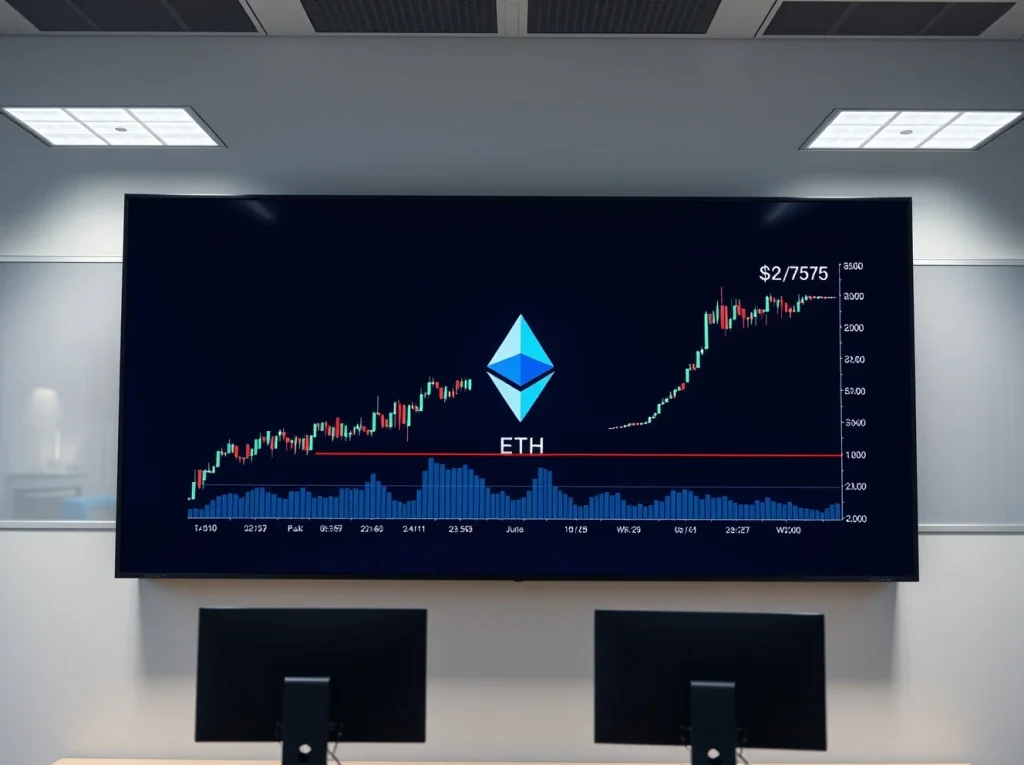 Ethereum price chart approaching resistance level at $2,375 on a digital trading screen