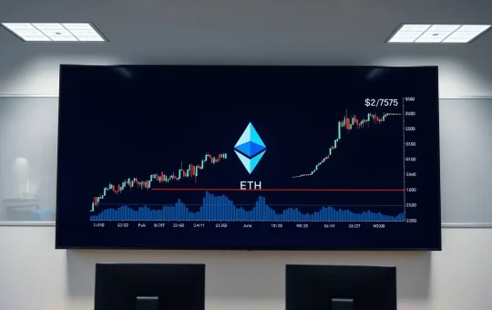 Ethereum price chart approaching resistance level at $2,375 on a digital trading screen