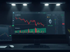 Cryptocurrency market dashboard showing Ethereum price drop and TOTALES metric breaking support