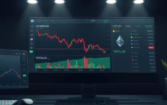 Cryptocurrency market dashboard showing Ethereum price drop and TOTALES metric breaking support