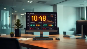 Financial news desk with crypto chart and presale countdown on screen