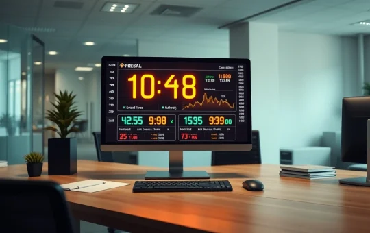 Financial news desk with crypto chart and presale countdown on screen