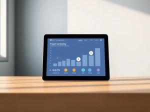 Evergon v0.23 platform interface showing project fundraising and tokenization tools on a tablet.
