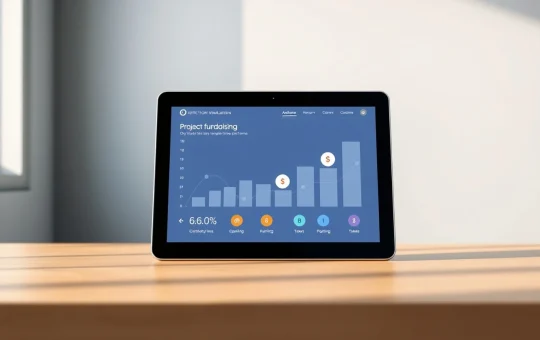 Evergon v0.23 platform interface showing project fundraising and tokenization tools on a tablet.