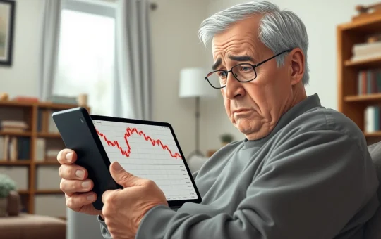 Older adult concerned about cryptocurrency fraud losses on a tablet screen.