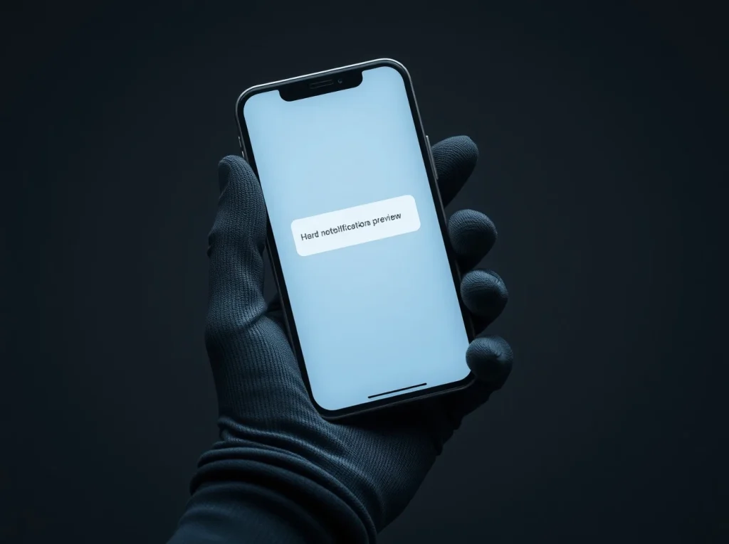 iPhone held in gloved hand showing notification preview, illustrating FBI Signal message recovery method.