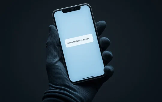 iPhone held in gloved hand showing notification preview, illustrating FBI Signal message recovery method.