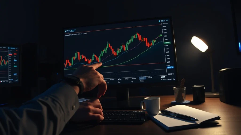 Trader analyzing a 4-hour FET chart showing a three-wave corrective rally with Elliott Wave labels.