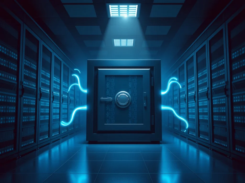 Filecoin decentralized storage concept as a secure digital data vault.