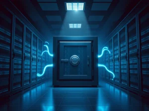 Filecoin decentralized storage concept as a secure digital data vault.