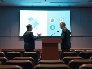 Flare CEO speaking at a conference about Cardano and XRP in Bitcoin DeFi competition