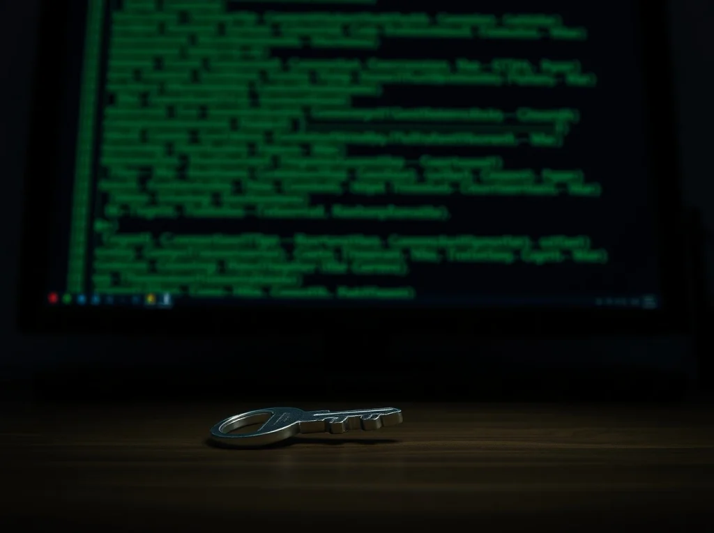 Floki and DPRK developer security risk symbolized by a key and crypto code.