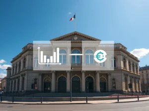 French National Assembly building with overlay representing new cryptocurrency regulations and oversight.