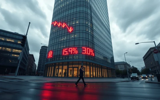 Galaxy Digital Q1 loss highlighted by red cryptocurrency ticker on office building during market crash