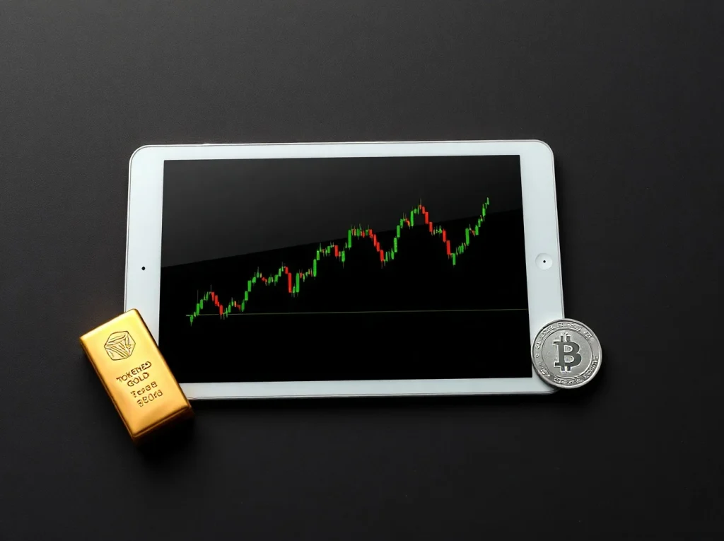 Tokenized gold and silver trading on a crypto platform, showing the rise of real-world assets in digital markets.