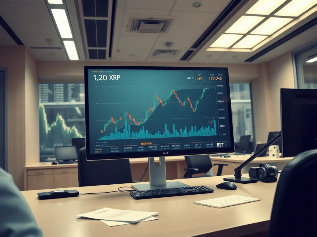 Goldman Sachs Bitcoin ETF strategy shown on a professional trading desk monitor.