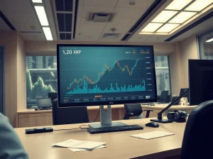 Goldman Sachs Bitcoin ETF strategy shown on a professional trading desk monitor.