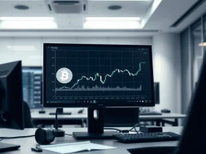 Goldman Sachs Bitcoin income ETF filing analysis on a financial trading desk screen.