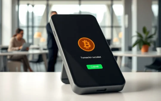 Smartphone displaying a Bitcoin payment confirmation on a GoBTC Pay interface