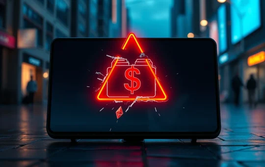 A cracked digital wallet interface with a red alert symbol, representing the Grok wallet exploit and cryptocurrency theft.