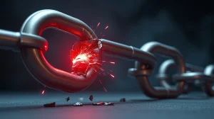 Shattered digital chain link representing the MAPO hash collision exploit and token crash