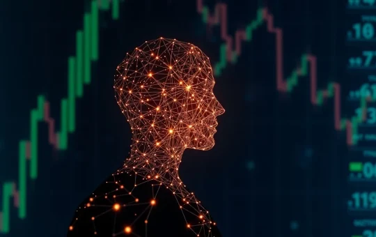 Digital human silhouette representing Humanity Protocol concept with financial data background