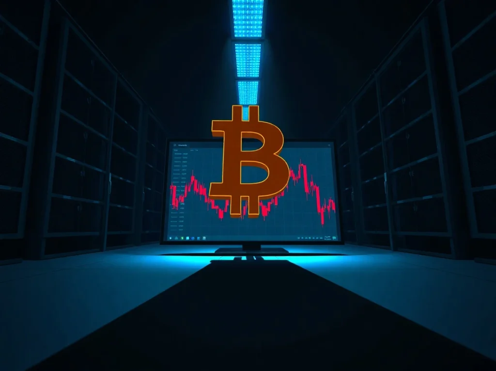 A large Bitcoin short position casting a shadow on trading charts, representing the $53 million whale bet on HyperLiquid.