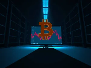 A large Bitcoin short position casting a shadow on trading charts, representing the $53 million whale bet on HyperLiquid.