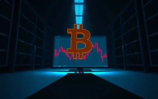 A large Bitcoin short position casting a shadow on trading charts, representing the $53 million whale bet on HyperLiquid.