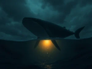 Massive whale swimming in dark ocean, representing Hyperunit whale's crypto portfolio decline