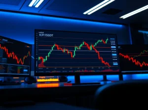 ICP/USDT daily chart showing three sell walls near $5.5 resistance level on trading monitors