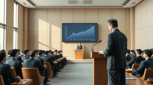 Takuya Hirai, former Digital Minister, speaking at a LDP meeting on digital finance and stablecoin regulation in Japan.