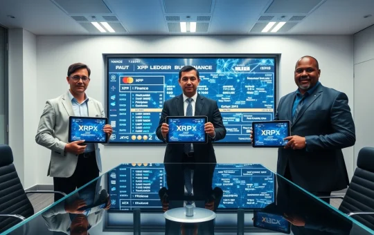 JPMorgan, Mastercard, and Ondo Finance representatives at a conference table with XRP Ledger tokenization screens