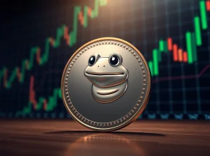 Little Pepe ($LILPEPE) coin illustration with digital charts in background, representing meme coin launch and market momentum.