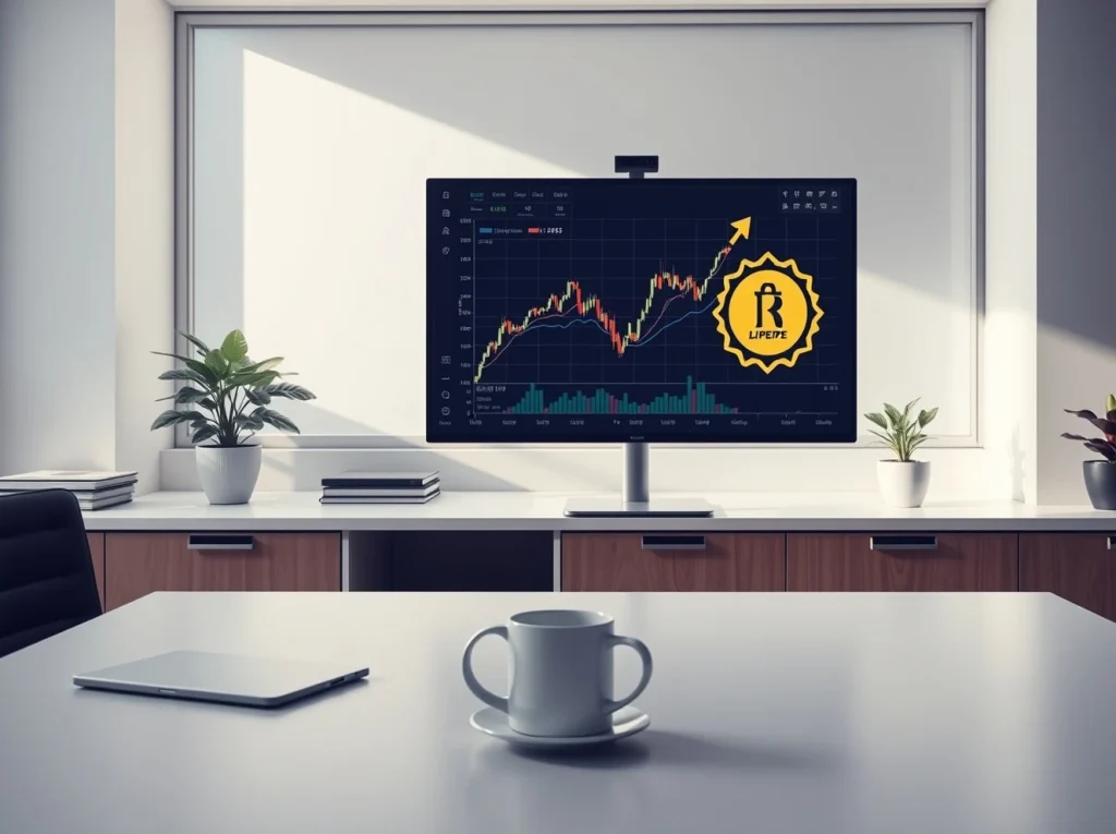 Professional crypto trading desk with rising LILPEPE chart on monitor