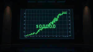Digital price chart showing LUNC reclaiming $0.0001 with green candles in a professional news studio setting.