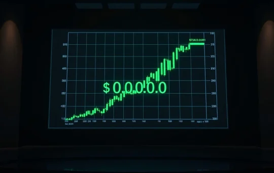 Digital price chart showing LUNC reclaiming $0.0001 with green candles in a professional news studio setting.