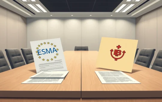 Symbolic representation of Malta's crypto regulation dispute with the EU's ESMA authority.
