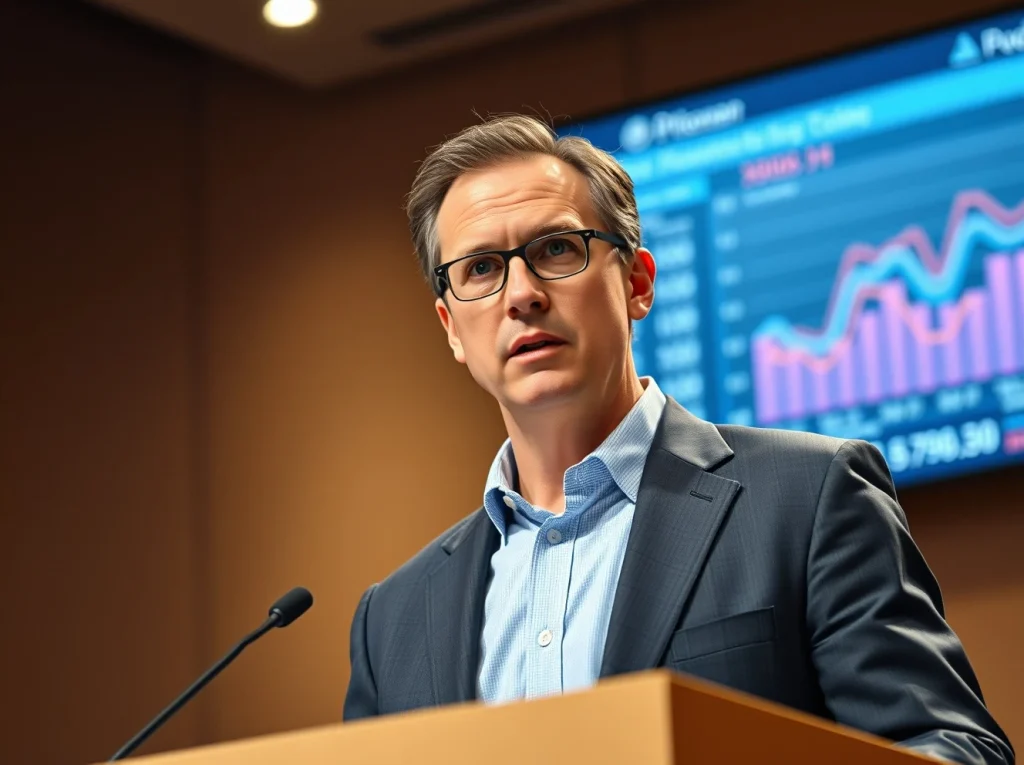 Michael Saylor discussing Bitcoin's market cycle and future price potential at a conference.
