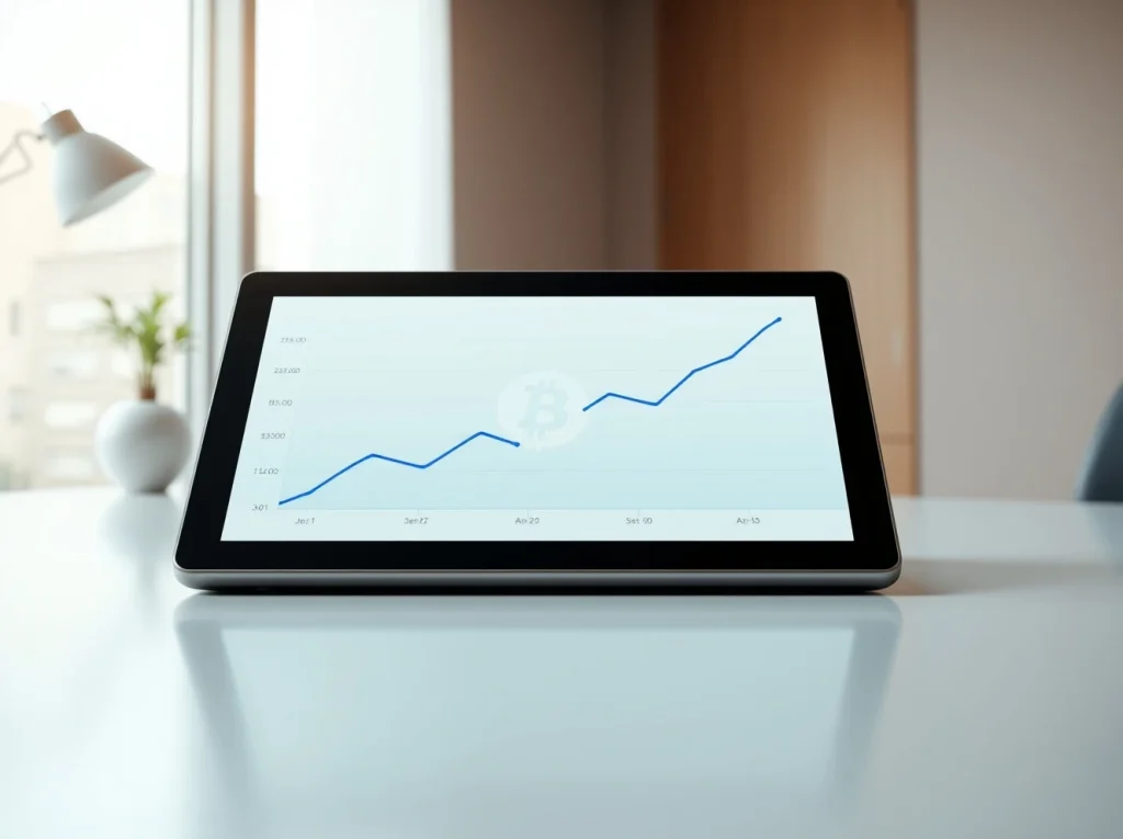 Morgan Stanley's low-fee Bitcoin ETF strategy challenging BlackRock on a financial analytics tablet.
