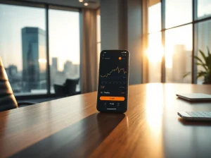 Morgan Stanley crypto trading pilot smartphone app on desk in professional office setting