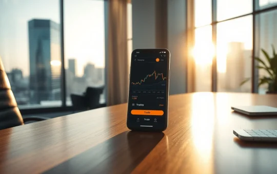 Morgan Stanley crypto trading pilot smartphone app on desk in professional office setting