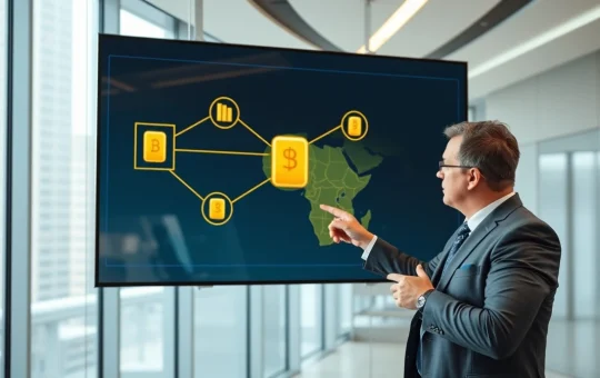 Dubai office with blockchain screen showing Ghana gold tokenization