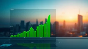 Digital chart showing a green price spike representing the NEX token surge after mainnet launch and exchange listings.