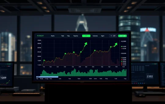 NIGHT token trading chart on a monitor in a dimly lit trading office, representing its status as one of crypto's most traded assets.