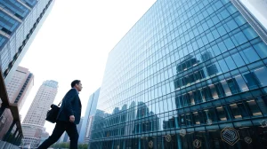 Modern office building in Seoul representing South Korea's financial and crypto exchange sector