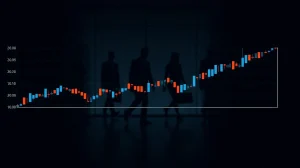 ONDO price chart approaching a Fibonacci resistance level with blurred institutional figures in background