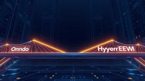 Digital bridge connecting Ondo and HyperEVM blockchain networks with data flow