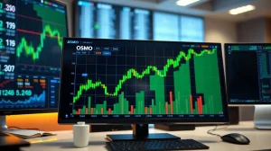Digital trading dashboard showing a sharp upward price chart for OSMO token during a market rally.