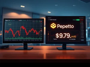 Side-by-side comparison of Pepe Coin trading screen and Pepeto presale dashboard in a modern trading environment.
